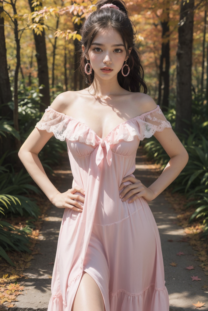 森林中走出来的粉色连衣裙女孩-majicmixRealistic